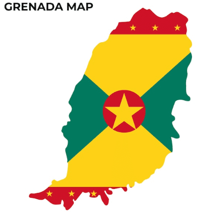 Map of Grenada with flag design.